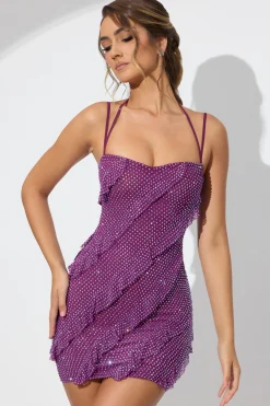 Oh Polly Party Dresses | Birthday^Embellished Ruffle Mini Dress in Plum