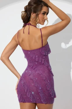 Oh Polly Party Dresses | Birthday^Embellished Ruffle Mini Dress in Plum