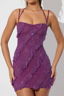 Oh Polly Party Dresses | Birthday^Embellished Ruffle Mini Dress in Plum