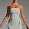 Oh Polly Party Dresses | Bride To Be^Embellished Ruffled Cowl-Neck Bandeau Mini Dress in White