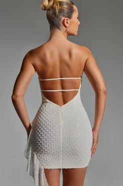 Oh Polly Party Dresses | Bride To Be^Embellished Ruffled Cowl-Neck Bandeau Mini Dress in White