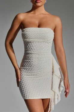Oh Polly Party Dresses | Bride To Be^Embellished Ruffled Cowl-Neck Bandeau Mini Dress in White