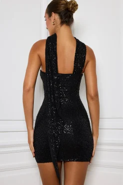 Oh Polly Party Dresses | Night Out^Embellished Scarf-Detail Mini Dress in Black