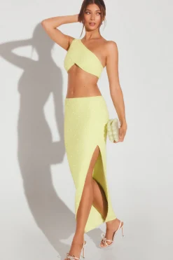 Oh Polly Women'S Clothing Sale - $65 And Under | Women'S Clothing Sale - $40 And Under^Embellished Side Split Maxi Skirt in Lime Green LimeGreen
