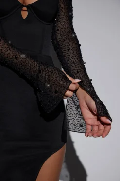 Oh Polly Party Dresses | Holiday Party Dresses & Outfits^Embellished Side Split Maxi Dress in Black
