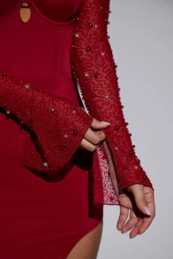 Oh Polly Party Dresses | Birthday^Embellished Side Split Maxi Dress in Red