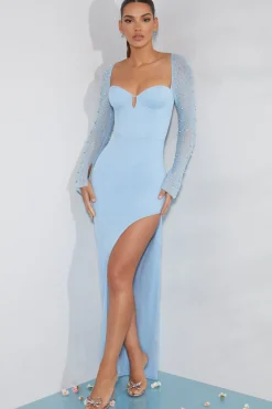 Oh Polly Party Dresses | Birthday^Embellished Side Split Maxi Dress in Light Blue LightBlue