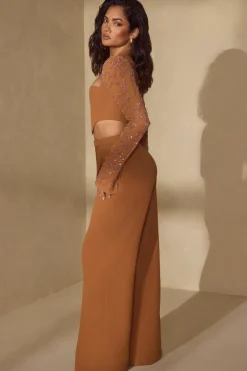 Oh Polly Women'S Clothing Sale - $65 And Under | Women'S Clothing Sale - $40 And Under^Embellished Sleeve Corset Crop Top in Caramel