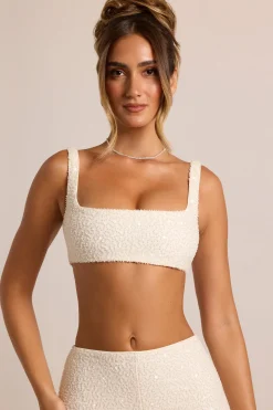 Oh Polly Co-Ords | Tops^Embellished Square Neck Bralette in White
