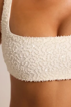 Oh Polly Co-Ords | Tops^Embellished Square Neck Bralette in White