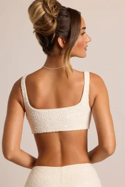 Oh Polly Co-Ords | Tops^Embellished Square Neck Bralette in White