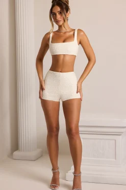 Oh Polly Co-Ords | Tops^Embellished Square Neck Bralette in White