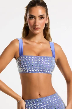 Oh Polly Women'S Clothing Sale - $65 And Under | Women'S Clothing Sale - $40 And Under^Embellished Square Neck Crop Top in Blue