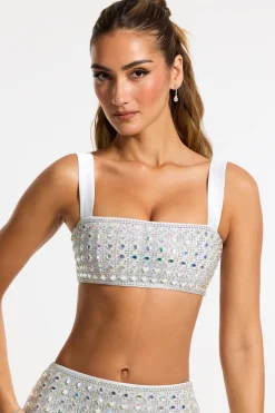Oh Polly Women'S Clothing Sale - $65 And Under | Party Dresses^Embellished Square Neck Crop Top in Silver