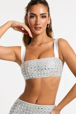 Oh Polly Women'S Clothing Sale - $65 And Under | Party Dresses^Embellished Square Neck Crop Top in Silver