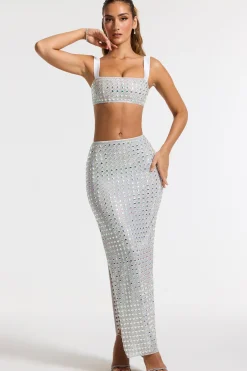 Oh Polly Women'S Clothing Sale - $65 And Under | Party Dresses^Embellished Square Neck Crop Top in Silver