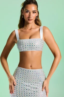 Oh Polly Women'S Clothing Sale - $65 And Under | Party Dresses^Embellished Square Neck Crop Top in Silver