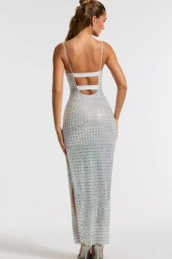 Oh Polly Party Dresses | Bride To Be^Embellished Square Neck Evening Gown in Silver