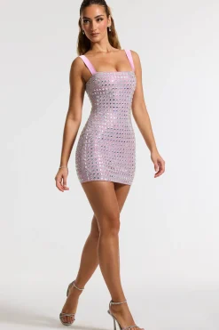 Oh Polly Homecoming Dresses | Birthday^Embellished Square Neck Mini Dress in Lilac