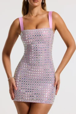 Oh Polly Homecoming Dresses | Birthday^Embellished Square Neck Mini Dress in Lilac