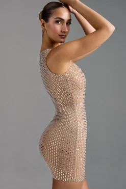 Oh Polly Party Dresses | Homecoming Dresses^Embellished Square-Neck Mini Dress in Almond