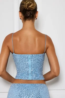Oh Polly Co-Ords | Tops^Embellished Square-Neck Top in Light Blue LightBlue