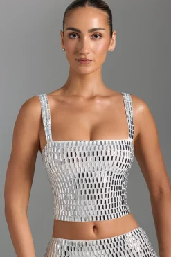 Oh Polly Co-Ords | Tops^Embellished Square-Neck Top in White