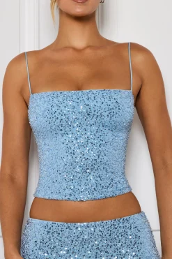 Oh Polly Co-Ords | Tops^Embellished Square-Neck Top in Light Blue LightBlue