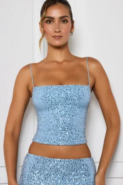 Oh Polly Co-Ords | Tops^Embellished Square-Neck Top in Light Blue LightBlue