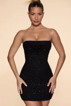 Oh Polly Party Dresses | Holiday Party Dresses & Outfits^Embellished Strapless Cowl Neck Mini Dress in Black