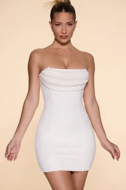 Oh Polly Party Dresses | Bride To Be^Embellished Strapless Cowl Neck Mini Dress in Ivory
