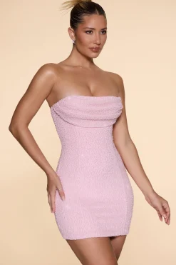 Oh Polly Party Dresses | Birthday^Embellished Strapless Cowl Neck Mini Dress in Blush