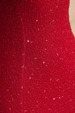Oh Polly Embellished Dresses^Embellished Strapless Cowl-Neck Maxi Dress in True Red TrueRed