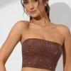 Oh Polly Party Dresses | Tops^Embellished Strapless Crop Top in Espresso