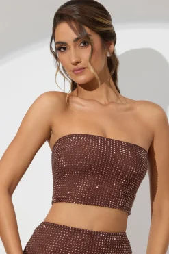 Oh Polly Party Dresses | Tops^Embellished Strapless Crop Top in Espresso