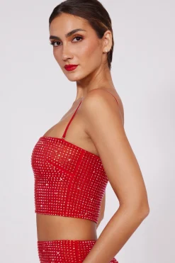 Oh Polly Co-Ords | Tops^Embellished Strapless Crop Top in Fire Red FireRed