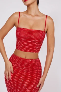 Oh Polly Co-Ords | Tops^Embellished Strapless Crop Top in Fire Red FireRed