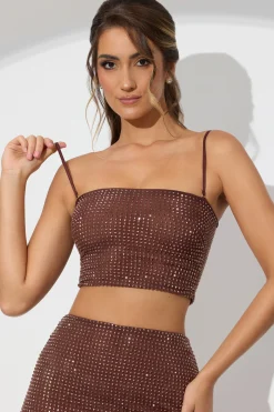 Oh Polly Party Dresses | Tops^Embellished Strapless Crop Top in Espresso