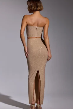Oh Polly Co-Ords | Tops^Embellished Strapless Crop Top in Gold