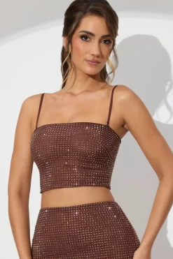 Oh Polly Party Dresses | Tops^Embellished Strapless Crop Top in Espresso