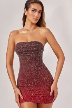 Oh Polly Women'S Clothing Sale - $65 And Under | Party Dresses^Embellished Strapless Mini Dress in Red/Brown Ombré RedandBrownOmbré