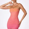Oh Polly Party Dresses | Birthday^Embellished Strapless Mini Dress in Red and Orange Ombré RedandOrangeOmbre