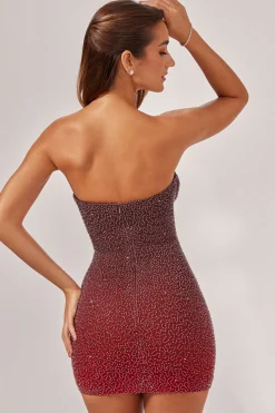 Oh Polly Women'S Clothing Sale - $65 And Under | Party Dresses^Embellished Strapless Mini Dress in Red/Brown Ombré RedandBrownOmbré