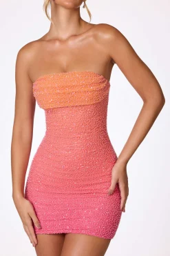 Oh Polly Party Dresses | Birthday^Embellished Strapless Mini Dress in Red and Orange Ombré RedandOrangeOmbre