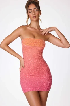 Oh Polly Party Dresses | Birthday^Embellished Strapless Mini Dress in Red and Orange Ombré RedandOrangeOmbre