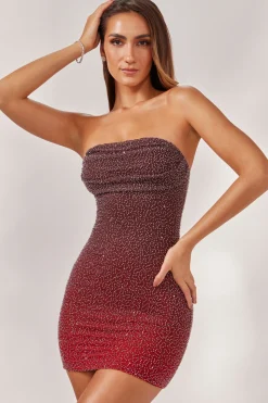 Oh Polly Women'S Clothing Sale - $65 And Under | Party Dresses^Embellished Strapless Mini Dress in Red/Brown Ombré RedandBrownOmbré