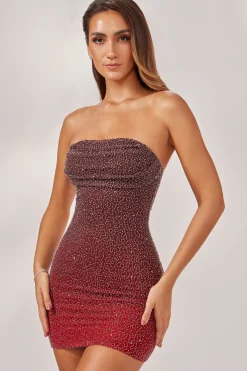 Oh Polly Women'S Clothing Sale - $65 And Under | Party Dresses^Embellished Strapless Mini Dress in Red/Brown Ombré RedandBrownOmbré