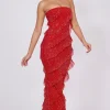 Oh Polly Wedding Guest | Party Dresses^Embellished Strapless Ruffle Maxi Dress in Fire Red FireRed