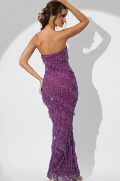 Oh Polly Wedding Guest | Party Dresses^Embellished Strapless Ruffle Maxi Dress in Plum