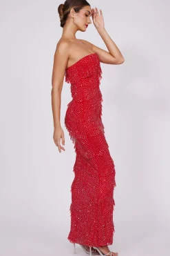 Oh Polly Wedding Guest | Party Dresses^Embellished Strapless Ruffle Maxi Dress in Fire Red FireRed